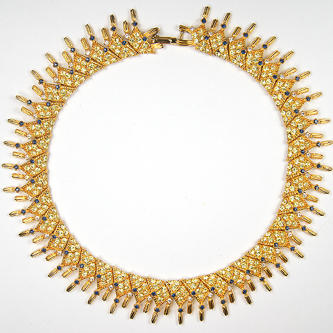 Boucher Le Couturier (after Joseph Mazer) Citrine and Sapphire Triangles with Swags Articulated Choker Necklace