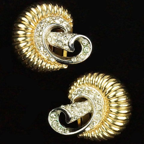 MB Boucher Gold and Pave Swirls Clip Earrings