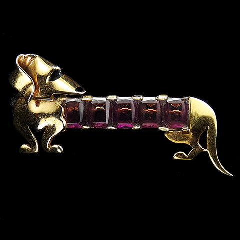 Boucher Parisina Mexico Sterling Gold and Square Cut Amethyst Dachshund Dog Pin