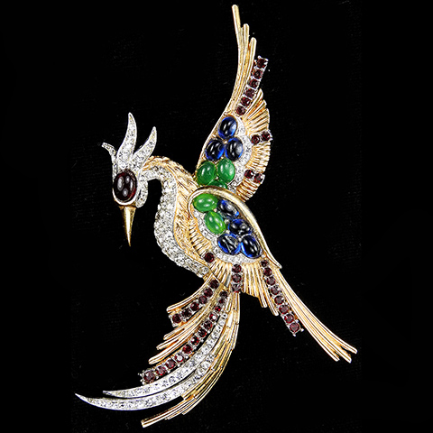 Boucher Gold Pave and Tricolour Cabochons Giant Bird of Paradise Pin