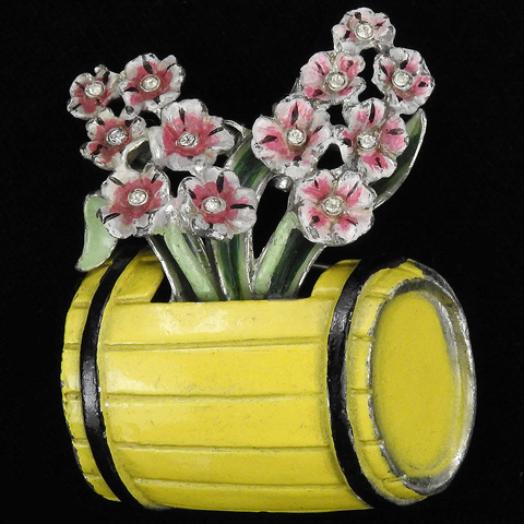 Coro Spangles and Enamel Floral Bouquet in a Flower Barrel Pin 