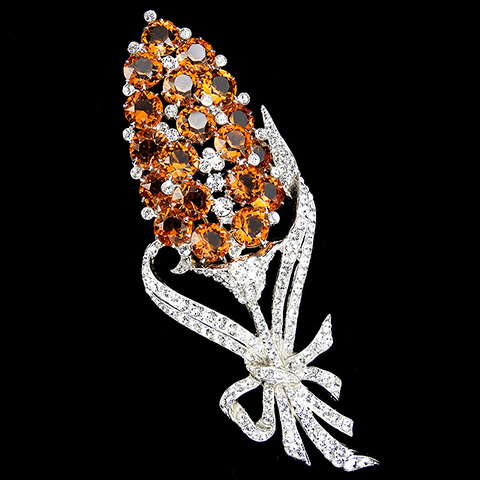 Corocraft Pave and Topaz Chatons Giant Flower Spray with Bow Pin