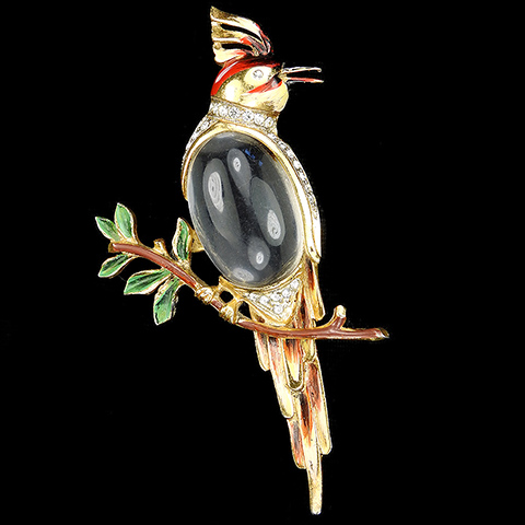 Corocraft Sterling Gold Pave and Enamel Jelly Belly 'Ara' Parrot Bird Pin