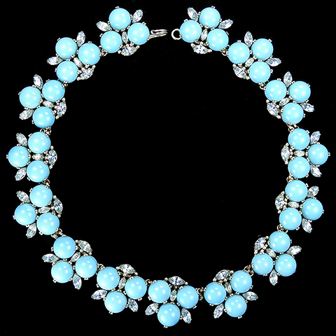 Roger Jean Pierre Aquamarine Navettes and Turquoise Cabochons Choker Necklace
