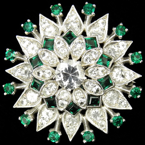 DuJay Sterling Emerald and Diamond Starburst Pin