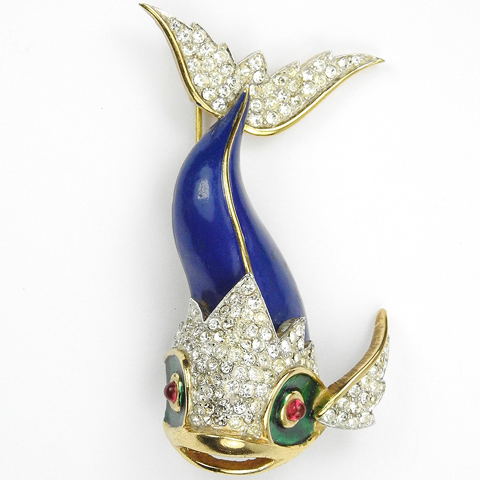 Jomaz Pave and Blue Enamel Tropical Fish Pin