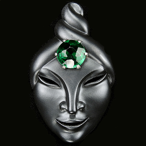 Mazer Black Enamel Indian Face Mask with Emerald Bindi Pin Clip