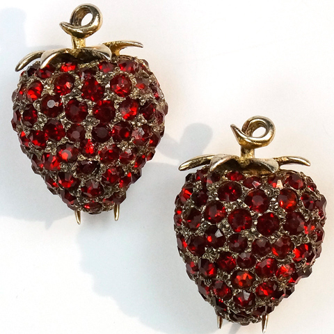 DeRosa Sterling Pair of Gold and Ruby Strawberries Scatter Pin Clips
