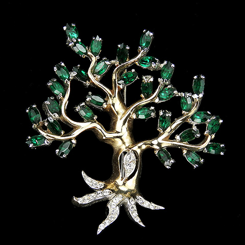 Reja Gold and Pave Willow Tree with Emerald Leaves Pin