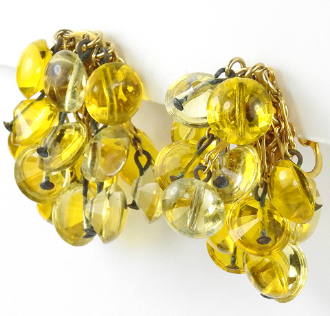 Sandor Gold and Yellow Poured Glass Cascade of Pendants Clip Earrings