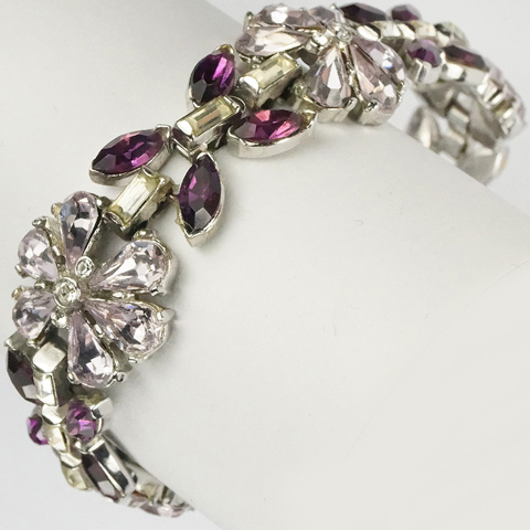 Trifari 'Alfred Philippe' Pale and Dark Amethyst Flowers and Leaves Bracelet