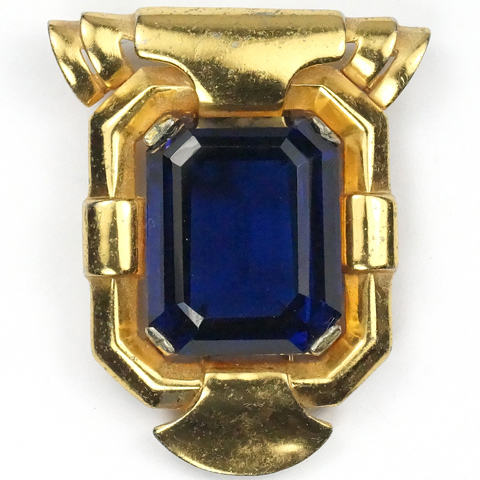 Trifari 'Alfred Philippe' Gold and Sapphire Doorknocker Pin Clip
