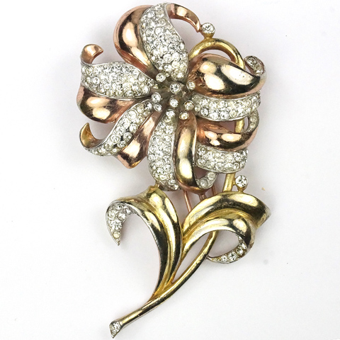 Trifari 'Alfred Philippe' Pave and Two Colour Gold Large Lily Pin Clip