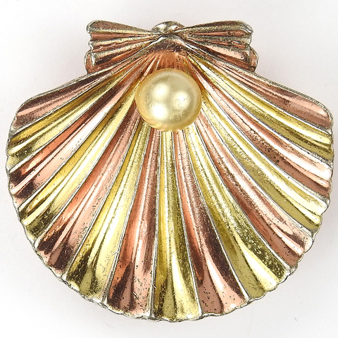 Trifari 'Alfred Philippe' Pearl in a Yellow and Rose Gold Seashell Pin Clip