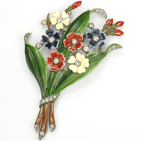 Trifari 'Alfred Philippe' US Patriotic Red White and Blue Floral Bouquet Pin Clip