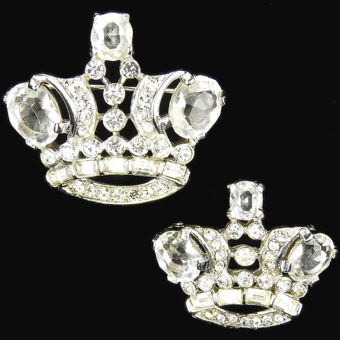 Trifari 'Alfred Philippe' 'Royal Pair' Pave Diamante and Baguettes Royal Crown pair of Scatter Pins