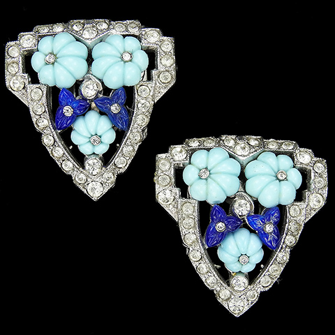 KTF Trifari 'Alfred Philippe' Turquoise and Lapis Fruit Salad Pair of Dress Clips