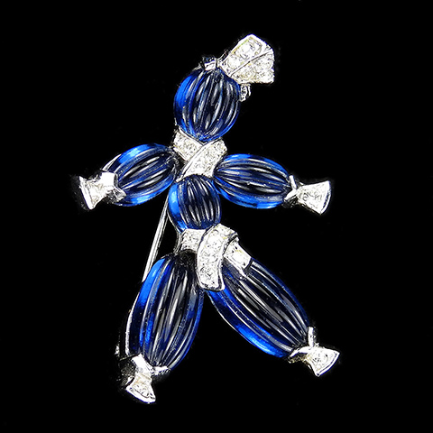 Trifari 'Alfred Philippe' Pave and Sapphire Boy Rag Doll Good Luck Charm Pin - 'Tom Tom'