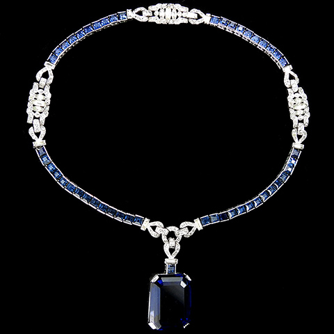 Trifari 'Alfred Philippe' Pave Links and Channel Set Invisibly Set and Large Table Cut Sapphire Pendant Necklace