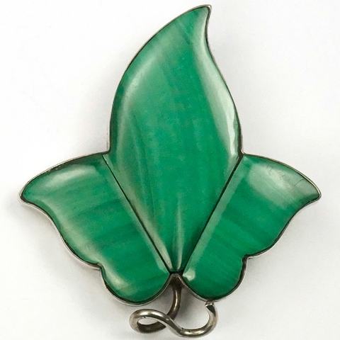 Victorian Scottish Silver Malachite Ivy Leaf Pin
