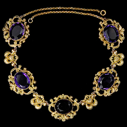 Georgian Pinchbeck Filigree and Oval Cut Amethyst Paste Choker Necklace