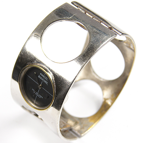 Marcel Boucher Silver Circle Cut Outs Watch Bangle Bracelet