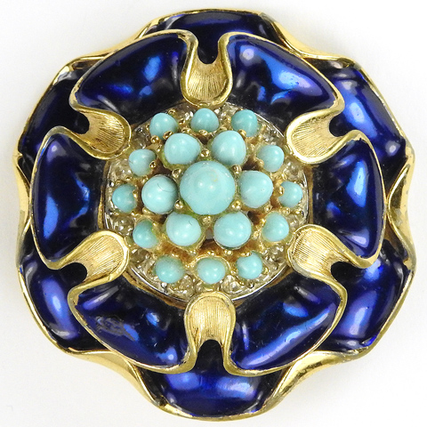 Boucher Lapis and Turquoise Blue Rose Pin