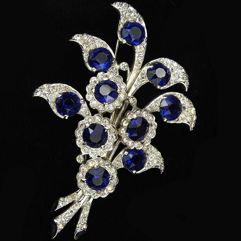 MB Boucher Pave and Sapphire Chatons Floral Spray Pin