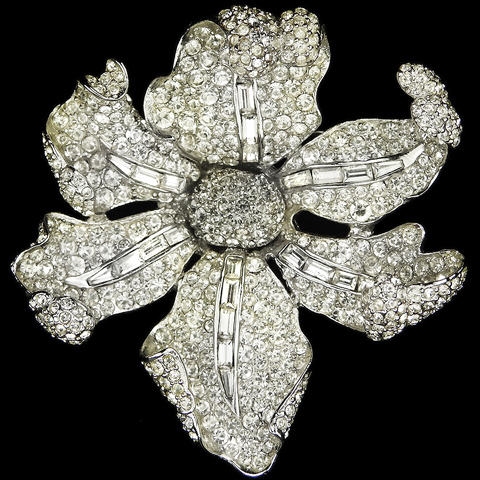 Boucher Diamante and Black Diamond Pave and Baguette Orchid Pin