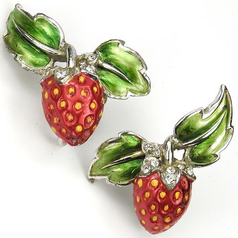MB Boucher Metallic Enamel Strawberries Screwback Earrings