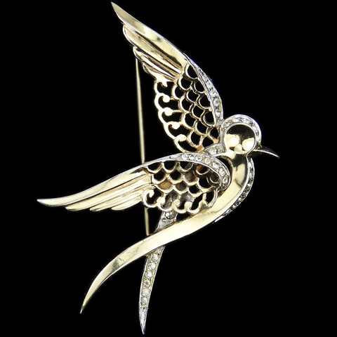 MB Boucher Gold and Pave Stylized Bird in Flight Pin