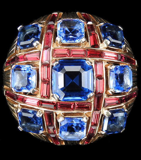 MB Boucher 'Jewels of Fantasy' Sapphire, Blue Topaz and Ruby Baguettes Checkerboard Button Pin