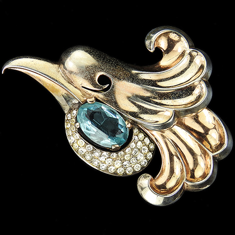 MB Boucher Sterling Gold Pave and Aquamarine Eagle's Head Pin