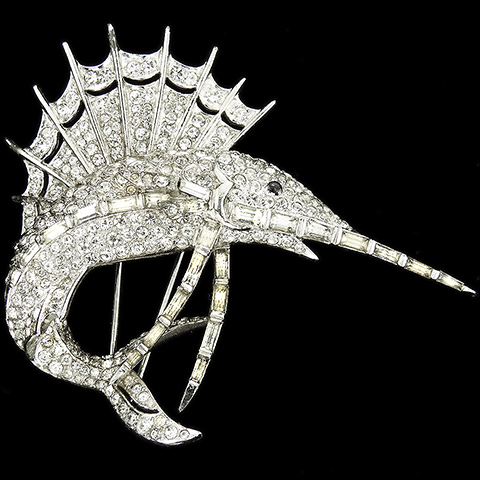 MB Boucher Pave and Baguettes Leaping Swordfish Pin Clip