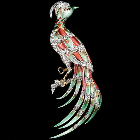 MB Boucher Red and Yellow Metallic Enamelled Bird of Paradise Pin