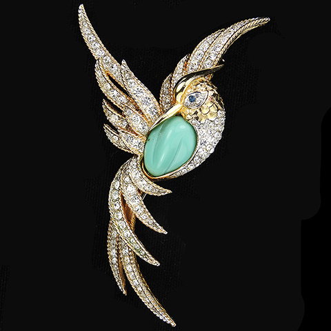 Boucher Gold and Pave Turquoise Breasted Bird of Paradise Pin