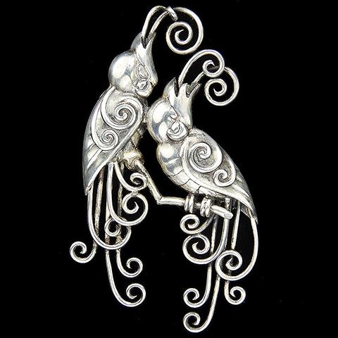 Boucher Parisina Sterling Mexico Silver Pair of Cockatoo Parrots Bird Pin