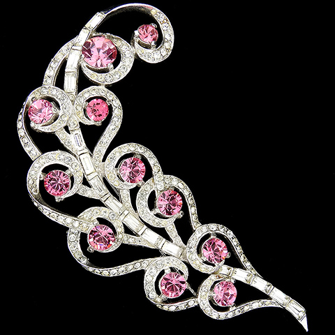 Boucher 'Jewels of Fantasy' Pave and Pink Topaz Peacock Feather Swirl Pin