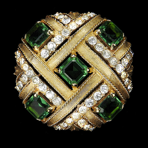 Boucher Gold Pave and Peridot Checkerboard Button Pin