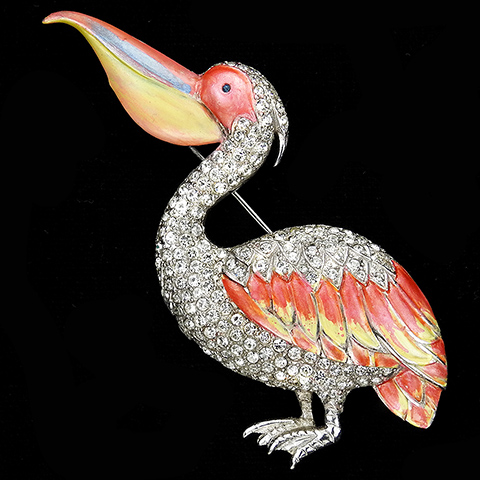 MB Boucher Pave and Metallic Enamel Pelican Bird Pin