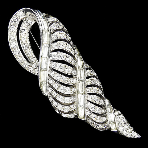 Boucher Pave and Diamante Baguettes Openwork Seashell Swirl Pin