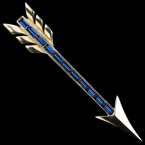 Boucher Gold and Sapphire Baguettes Single Arrow Pin