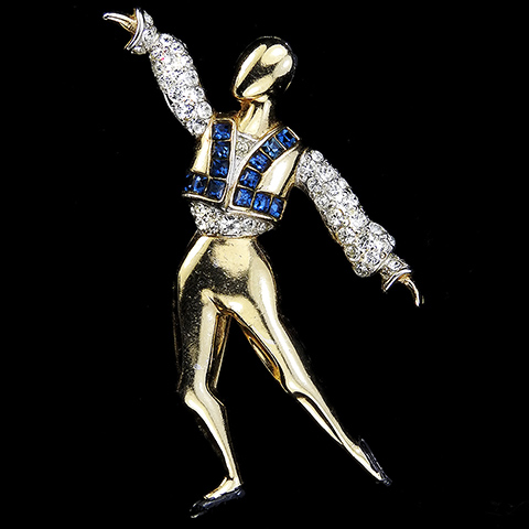 Boucher Gold Pave Enamel and Invisibly Set Sapphires Male Ballet Dancer Pin