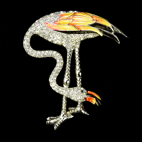 MB Boucher Pave and Metallic Enamel Flamingo Bird Pin