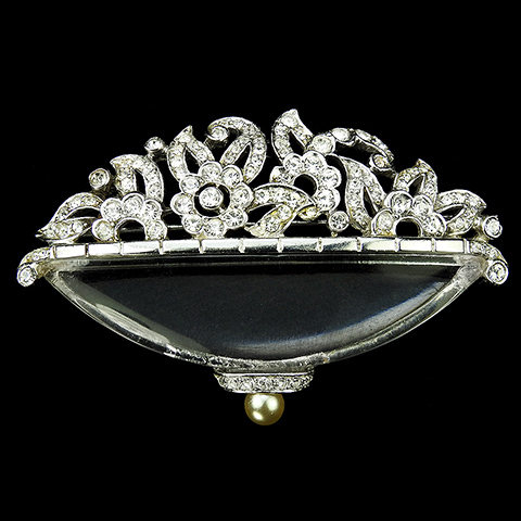 MB Boucher Pave Flowers and Leaves in a Jelly Belly and Pearl Flower Basket Pin