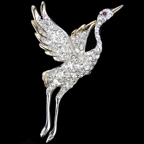 Gold and Pave Flying Crane Bird Pin