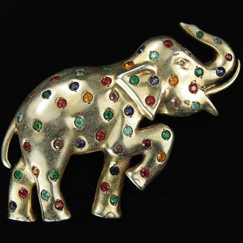Deco Sterling Gold and Multicolour Spangles Trumpeting Elephant Pin