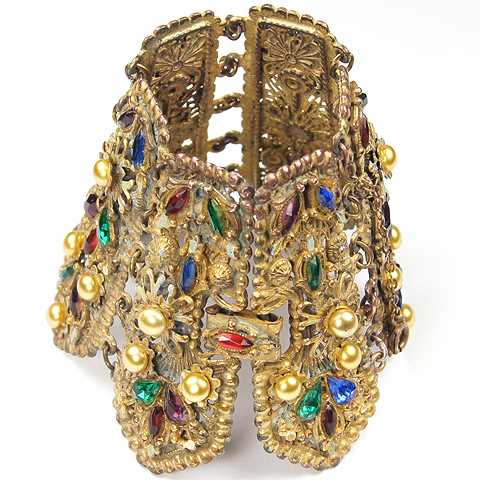 Alexander Korda 'Thief of Bagdad' Pearls Rubies Emeralds and Sapphires Articulated Cuff Bracelet