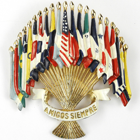 Coro 'Lester Gaba' WW2 US Patriotic 'Amigos Sempre' 21 Flags Emblem of the Americas Pin