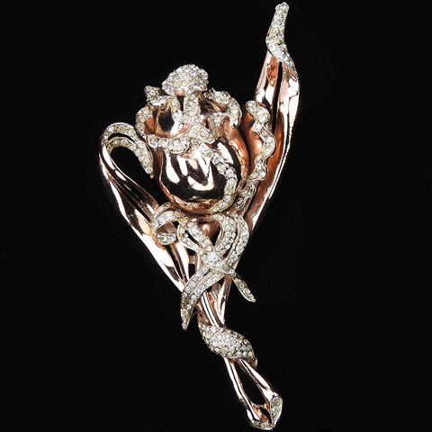 Corocraft Sterling 'American Beauty' Pave and Rose Gold Rose Pin